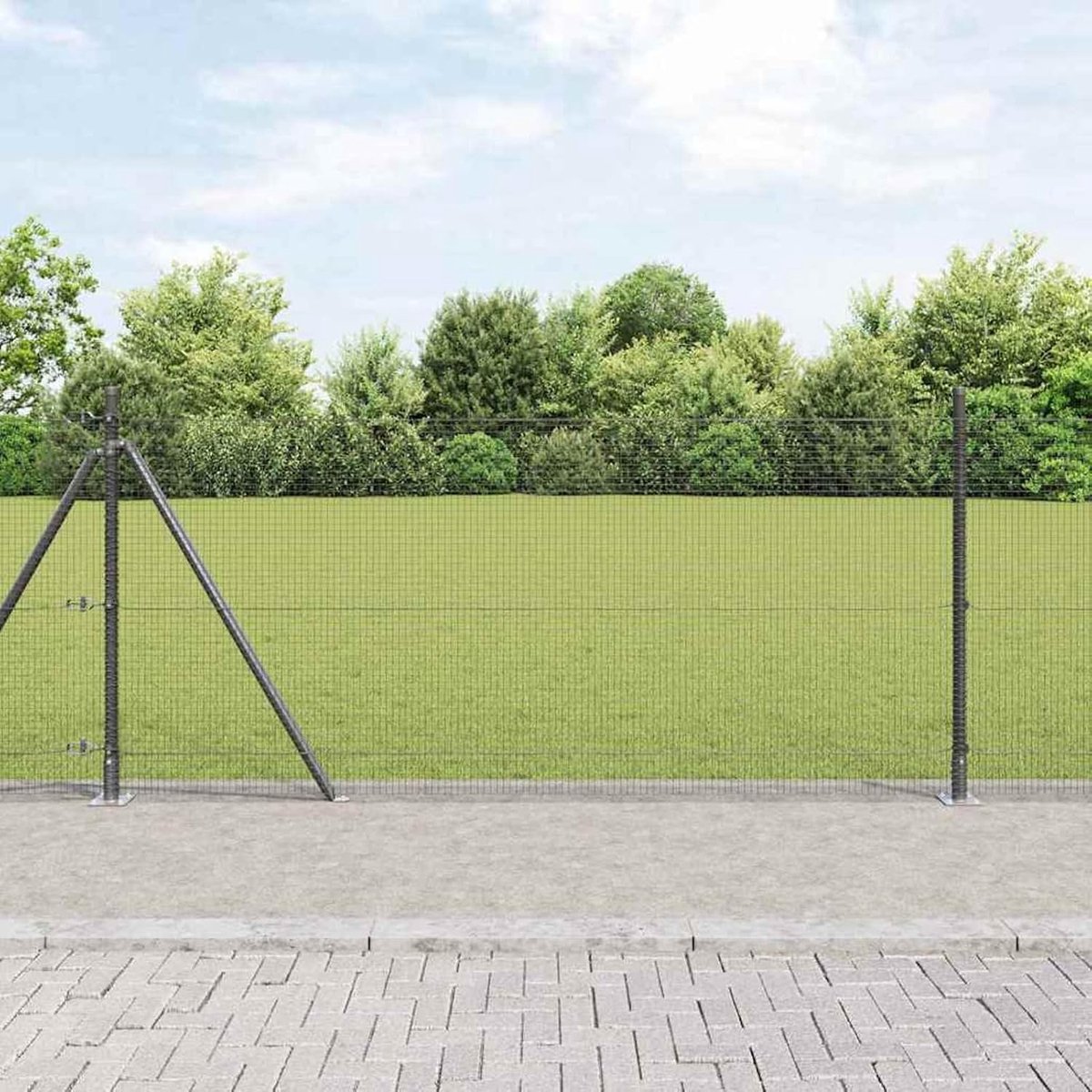 Set van 2 grijs gepoedercoat, net, hekstangen metalen palen voor draadhekken, tuinhek, wilgenhek, buitenbereik