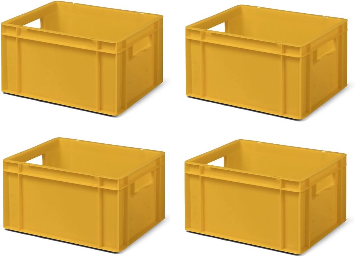 4 stuks transportstapelbakken TK421-0 geel, lxbxh 400x300x210 mm , uit PP, volume: 19 liter, echte industriële kwaliteit ook geschikt voor voedsel