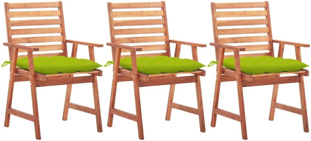 Set van 3 tuinstoelen met kussens, massief acaciahout, terrasstoelen met kussens, maximale belasting 110 kg per zitplaats