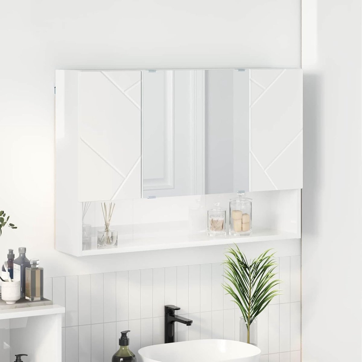 Spiegelkast hoogglans wit 80 x 17 x 55 cm houtmateriaal