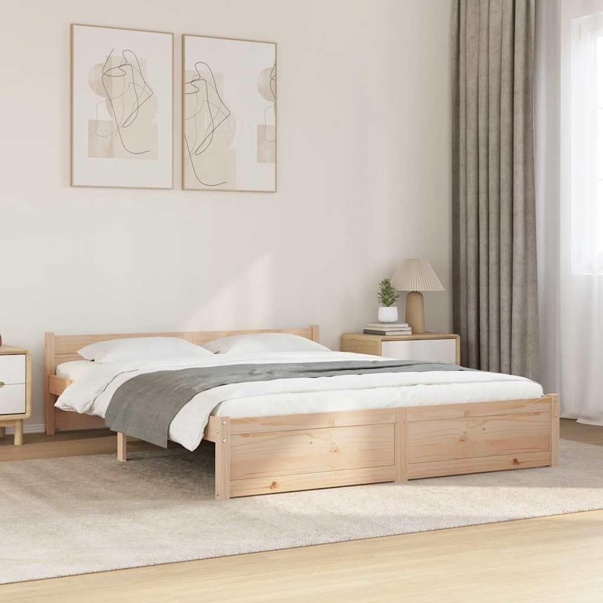 Grenenhout bedframe met hoofdeinde naturel 150x200 cm