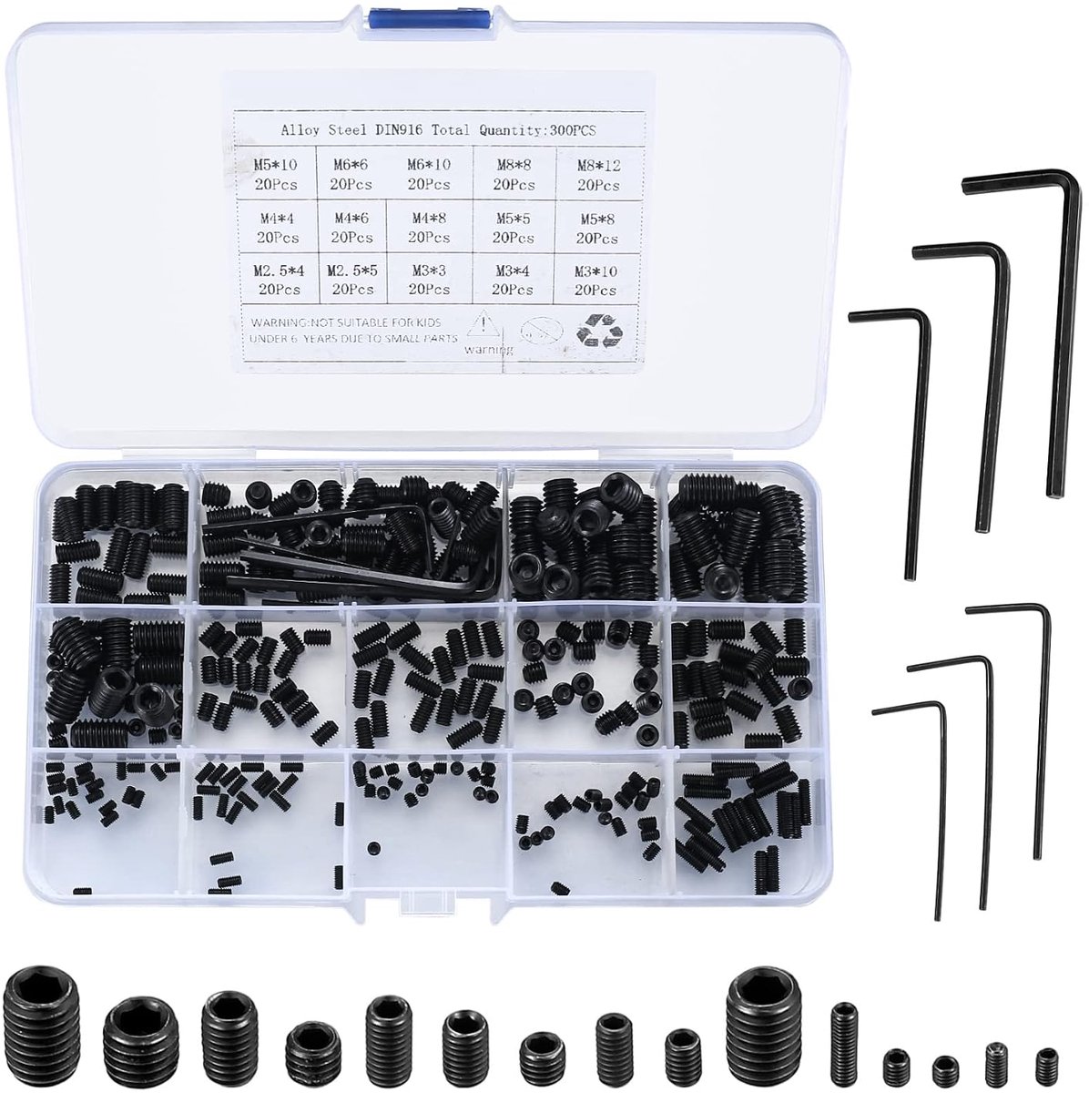 Verstelbare Schroeven Set 300 Stuks - M2.5 tot M8 - Zwarte Hex Kop - Ideaal voor Deurbeslag - ShopVlot
