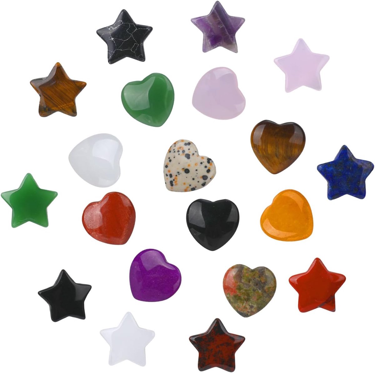 edelstenen voor kinderen, geschikt voor kleine cadeaus voor kinderen en knutselwerk (10 harten + 10 sterren + gebroken kristal + fluweel)