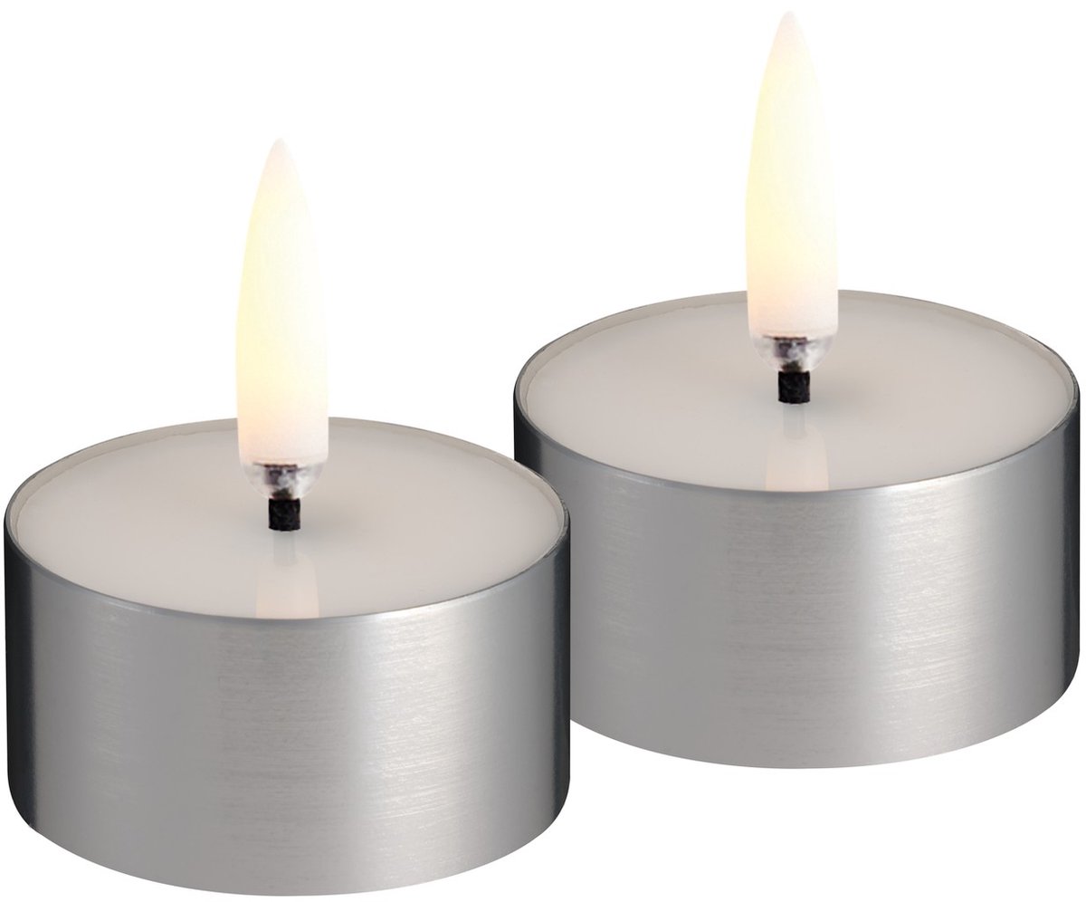 Uyuni Lighting MELTED LED-theelichtjes – set van 2 – zilver – Ø 4,1 cm Wit/Zilver