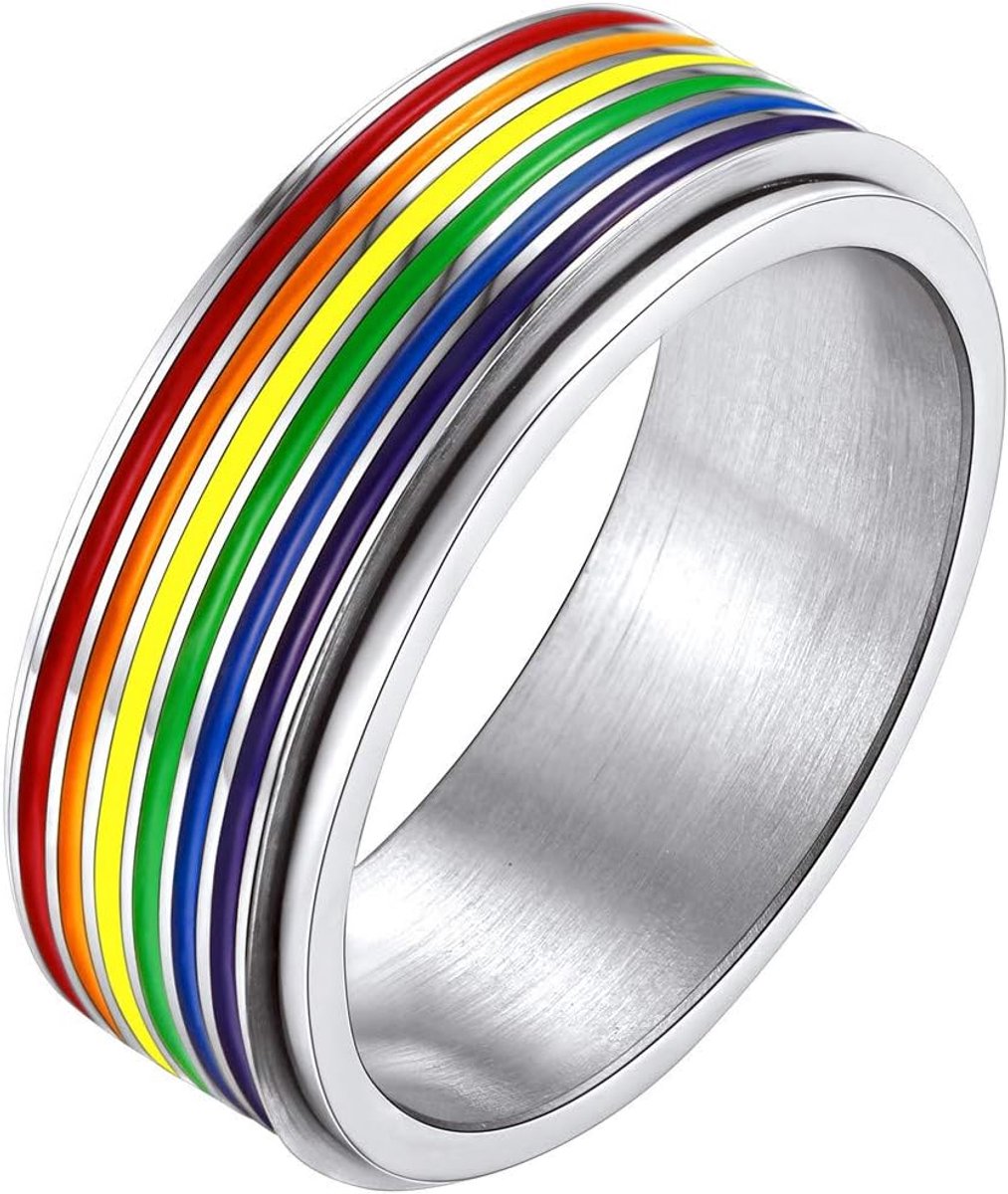 Ringen Voor Vrouwen Mannen Spinner Ringen Angst Fidget Ring Gay Parade LGBT Ring Voor Minnaar Vriendschap Bruiloft Engagement Maat 7-12 18K Goud/Zwart 7.8mm