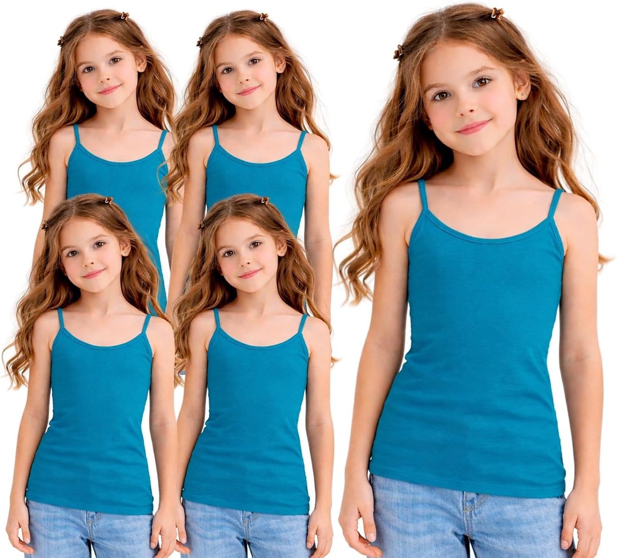 Set van 5 mouwloze tanktops voor meisjes en kinderen, spaghettibandjes, effen hemdje, hemdje, basislaag, kinderen, zomer, lichtgewicht, work-out, hemdje, vest, tops, meisjes, T-shirt