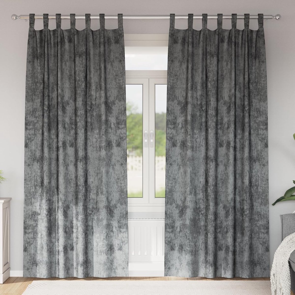 Velours gordijnen, 2 stuks, met ogen, grijs, 225 x 140 cm, plissé, jaloezie, inkijkbescherming, zonwering, kant-en-klaar plissé rolgordijn