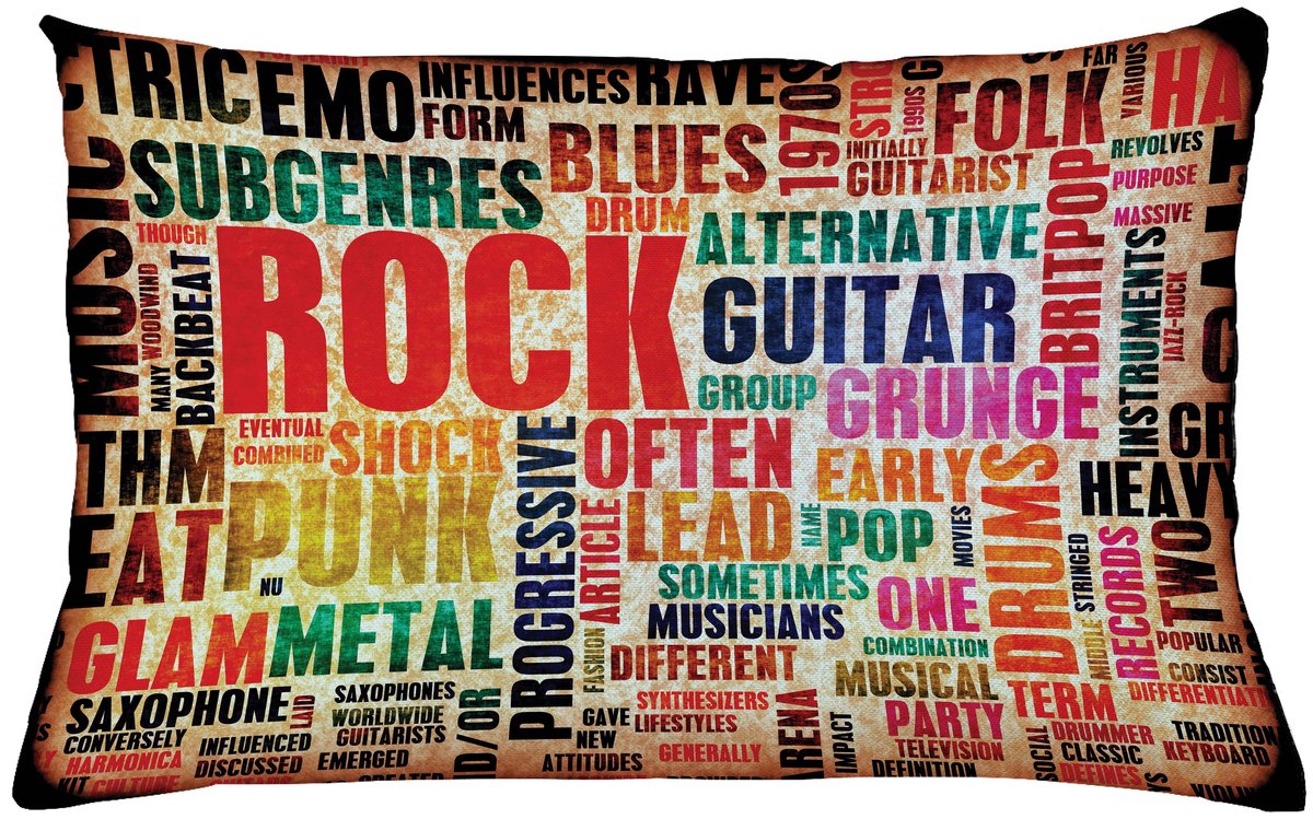 ABAKUHAUS Muziek Kussenhoes, Muziek Rots 'n' Roll-Plakat, Wasbare Kussenhoes met Ritssluiting, Kleurechte Heldere Kleuren en Dubbelzijdige Print, 65 x 40 cm, Meerkleurig
