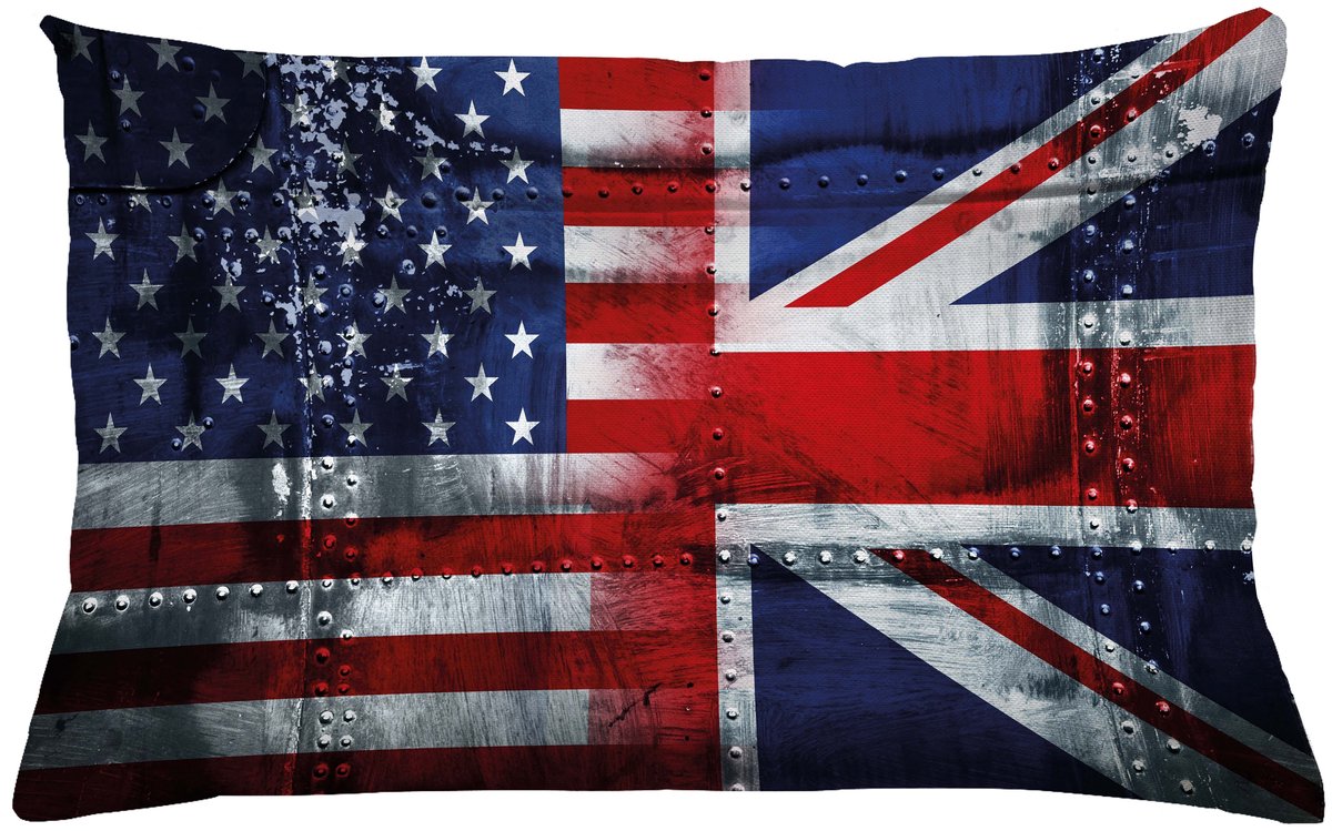 ABAKUHAUS Union Jack Kussenhoes, Allianz UK en USA, Kussenhoes zonder Binnenkussen, met Ritssluiting, Dubbelzijdige Print, Wasbaar, 65 x 40 cm, Wit Blauw Rood