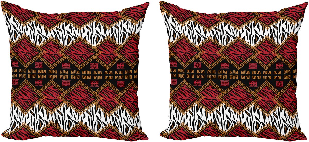 ABAKUHAUS Afrikaans Sierkussenhoes Set van 2, Wilde Dieren Tierhaut, Modern Accent Dubbelzijdige Digitale Print, 40x40, Rood en Bruin