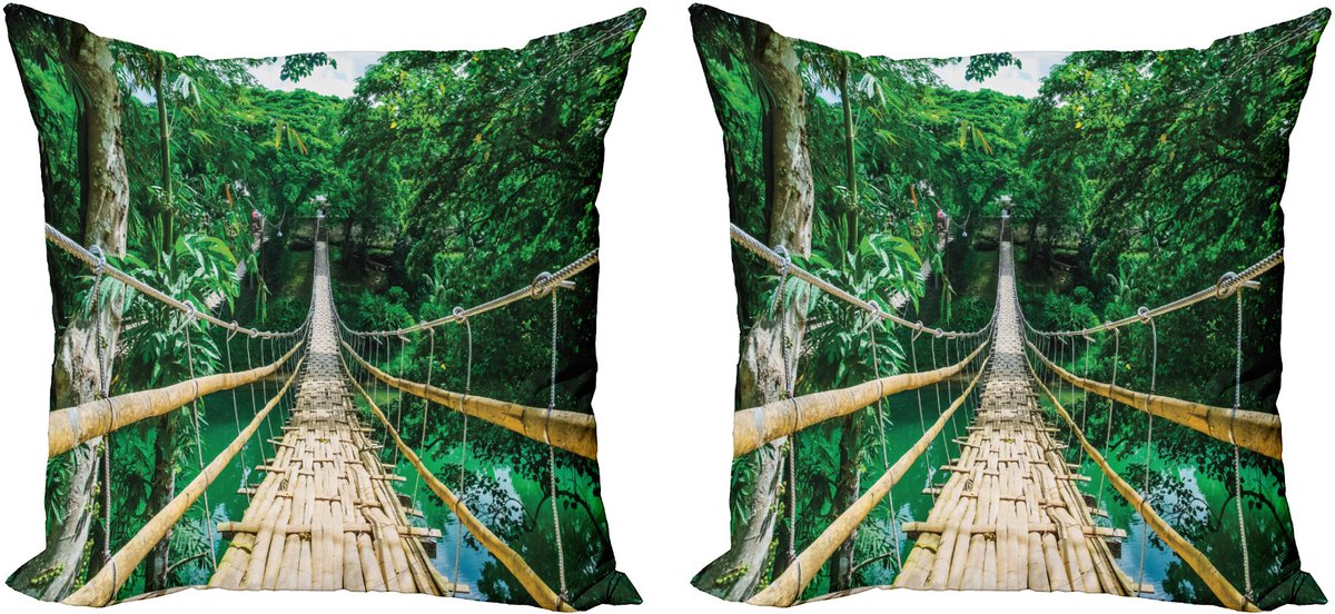 ABAKUHAUS Tropisch Sierkussenhoes Set van 2, Fluss Bambuswald, Modern Accent Dubbelzijdige Digitale Print, 45x45, Beige Groen