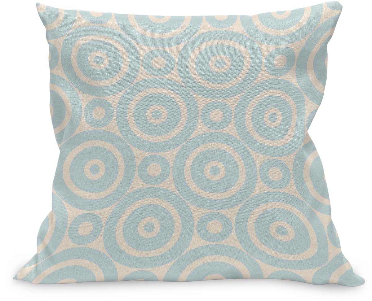 ABAKUHAUS Retro Kussenhoes, Cirkelvormig Geometrisch Tegel, Kussenhoes met Ritssluiting en Dubbelzijdige Print, 60 x 60 cm, Crème Lichtblauw
