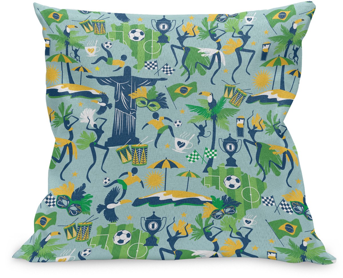 ABAKUHAUS Karneval Kussenhoes, Thema Brasilien Kultur, Kussenhoes met Ritssluiting en Dubbelzijdige Print, 50 x 50 cm, Varen Groen Donker Lucht Blauw