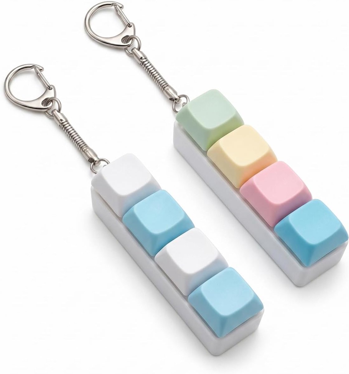 2 stuks fidget-speelgoed, keyboard-sleutelhanger, clicker, stressvermindering met 4 toetsen, mechanisch gevoel, decompressiespeelgoed voor volwassenen en kinderen, macaron-kleuren