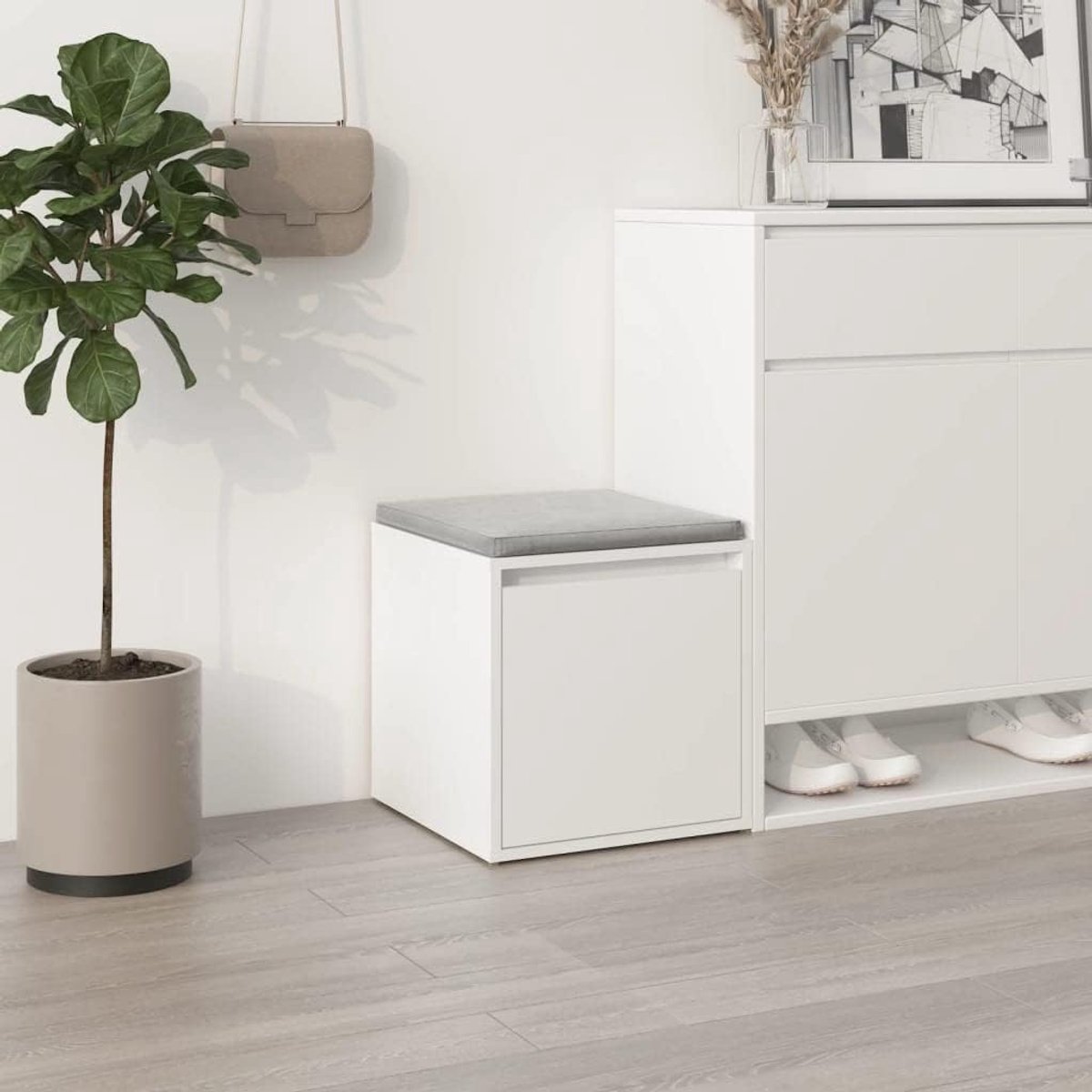 Wit, 40,5 x 40 x 40 cm, houtmateriaal met lade, zitgelegenheid voor opslag en organisatie
