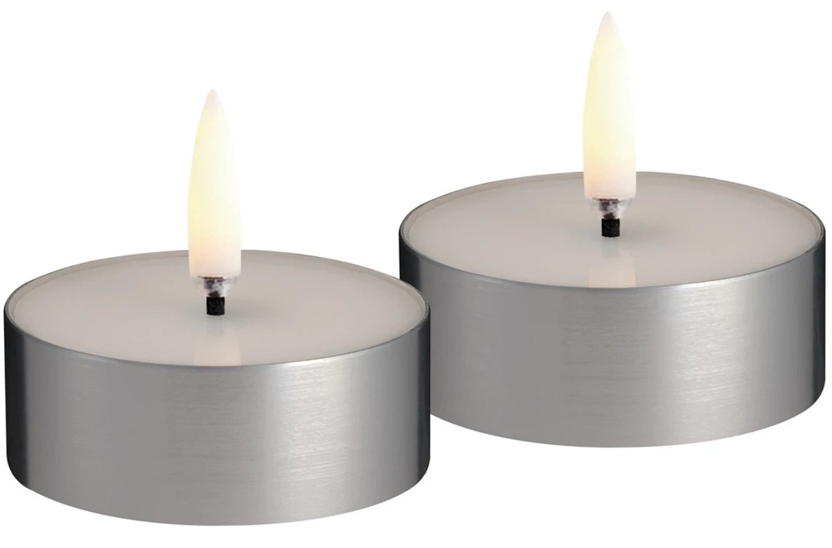 Uyuni Lighting MELTED MAXI LED-theelichtjes – 6,3 cm x 2,3 cm - set van 2 – zilver Wit/Zilver