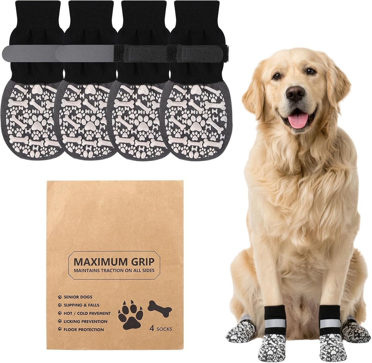 2 paar S hondensokken met grip, antislip pootbeschermers voor puppy's en oudere honden, katoenen slipvaste hondensokken met verstelbare riem, beschermt meubels en hardhouten vloeren'