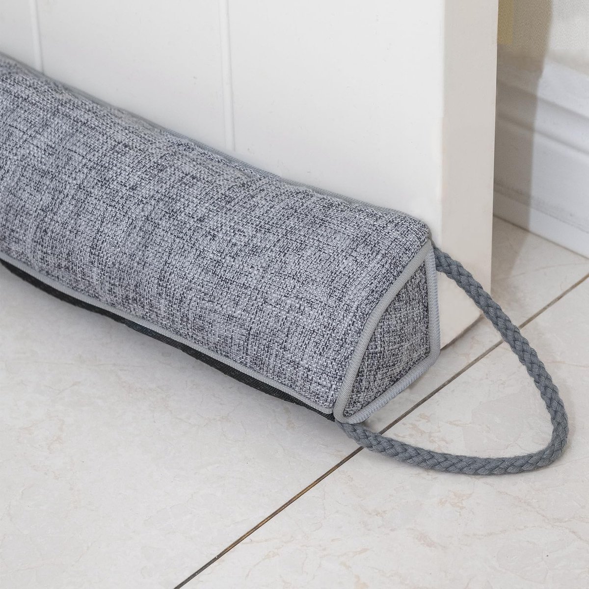 Famanu - Tochtstopper, driehoekig en verzwaard, afdichting voor deuronderkant en ramen, geluidsisolerende tochtstopper in grijs, 91 cm
