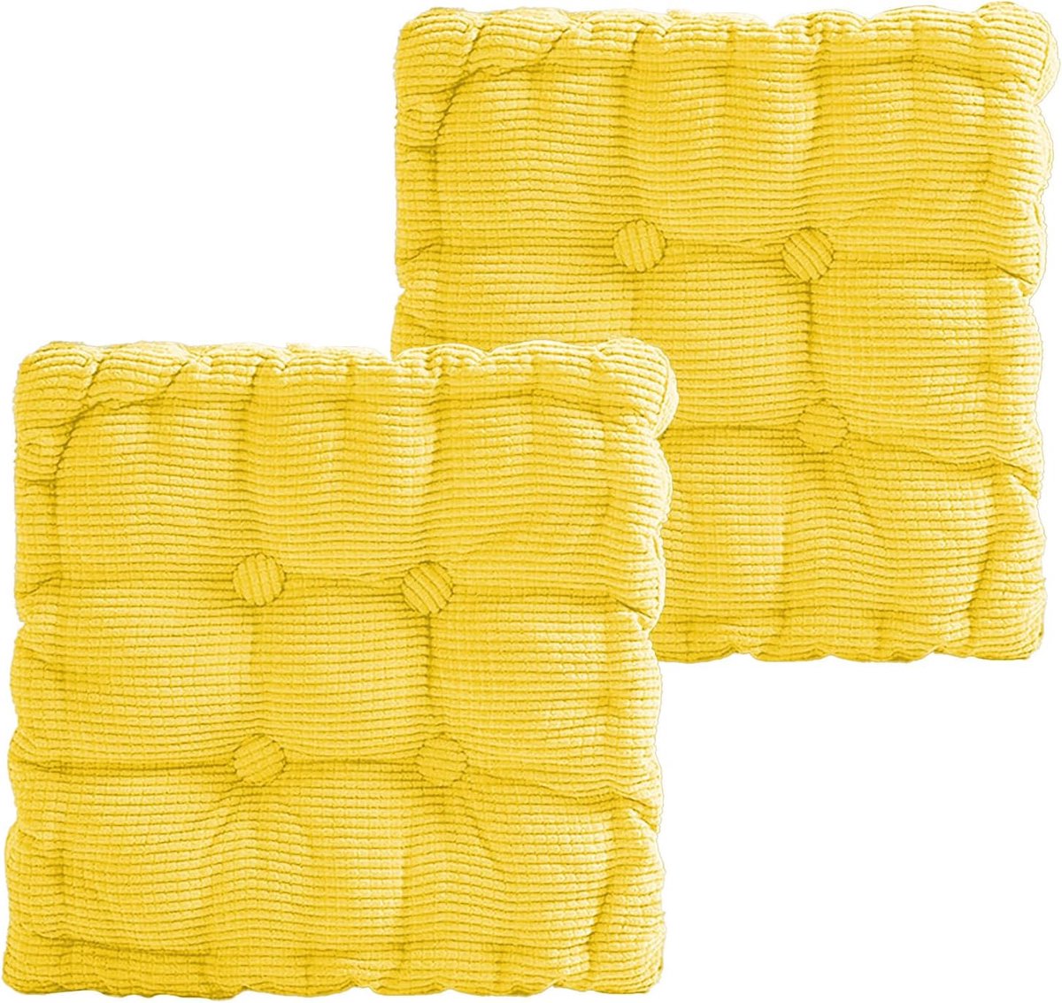 Bedslang zitkussen, vloerkussen, set van 2 stoelkussens, 40 x 40 cm, dik matraskussen, 8 cm, vloerkussen voor tuinstoel, keuken of eetkamer, binnen en buiten, geel