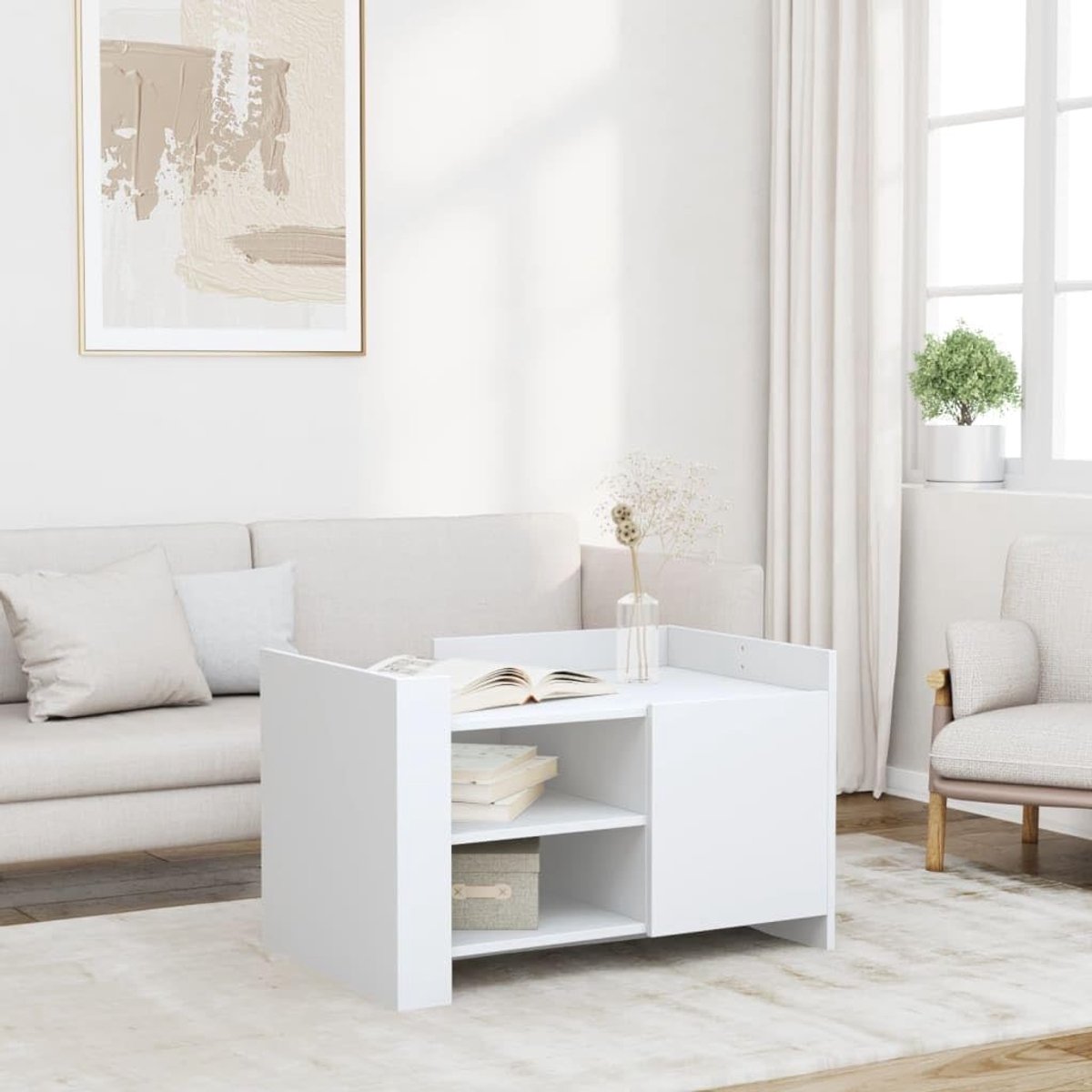 Hout trendy salontafel 80x50x50 cm wit
