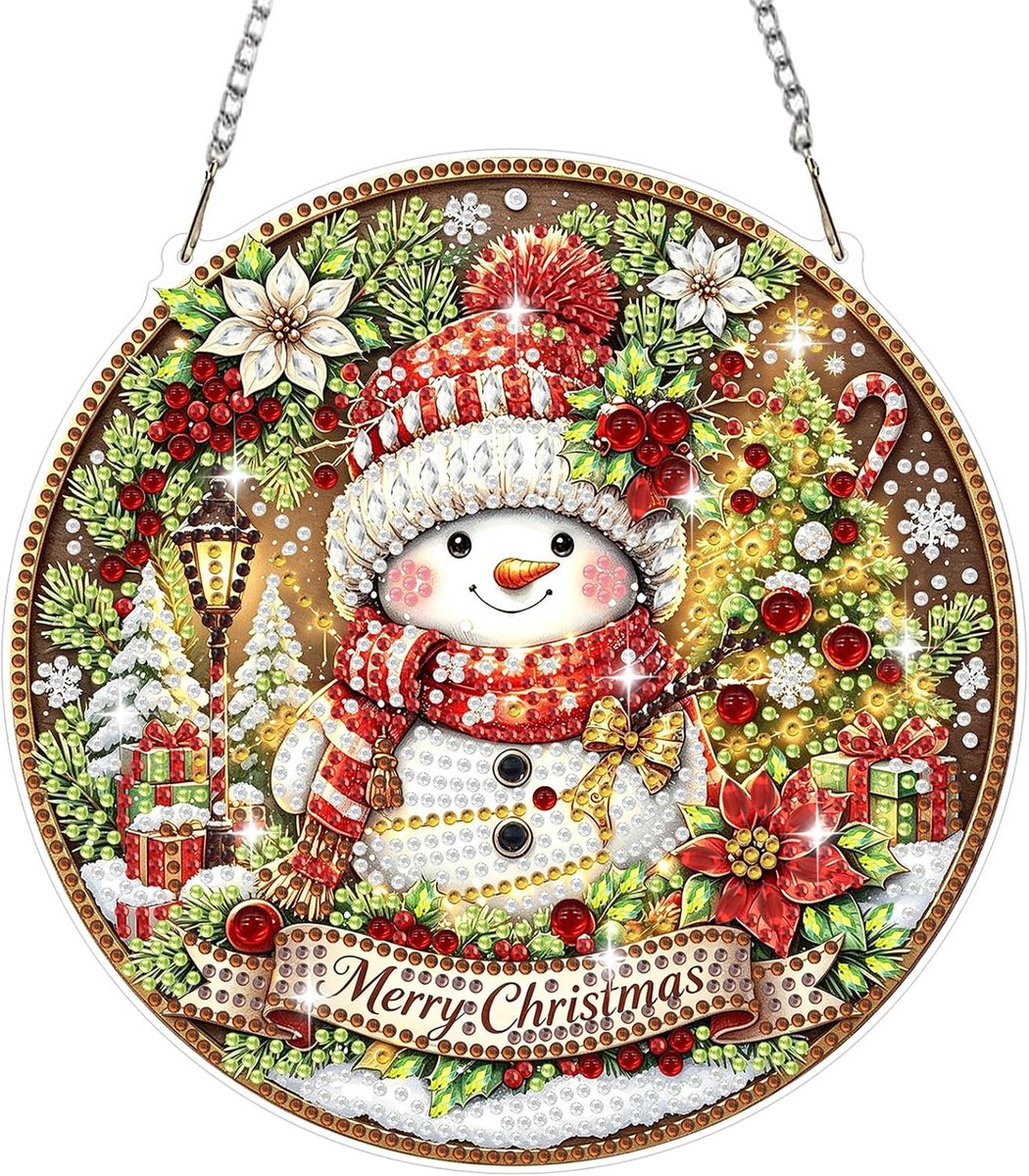 Diamond Painting hanger peperkoek huis, sneeuwpop diamant schilderij ornamenten volwassenen kinderen, hangende ornamenten diamant kroon deur buiten tuin huis decoratie