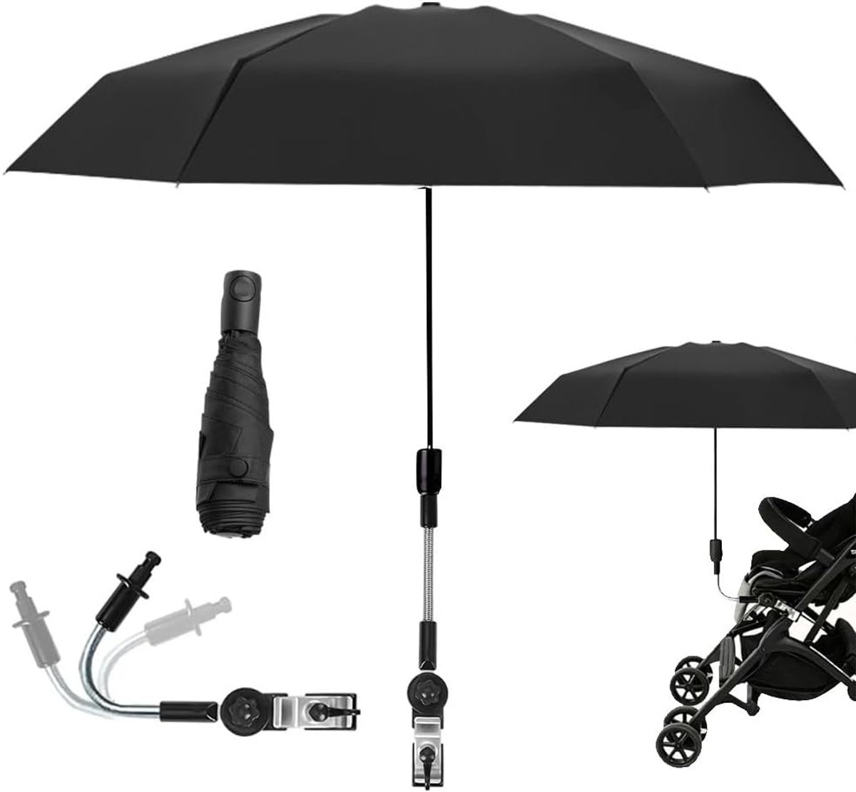 Zonwering voor kinderwagen met UV-bescherming 50, 360° draaibaar
