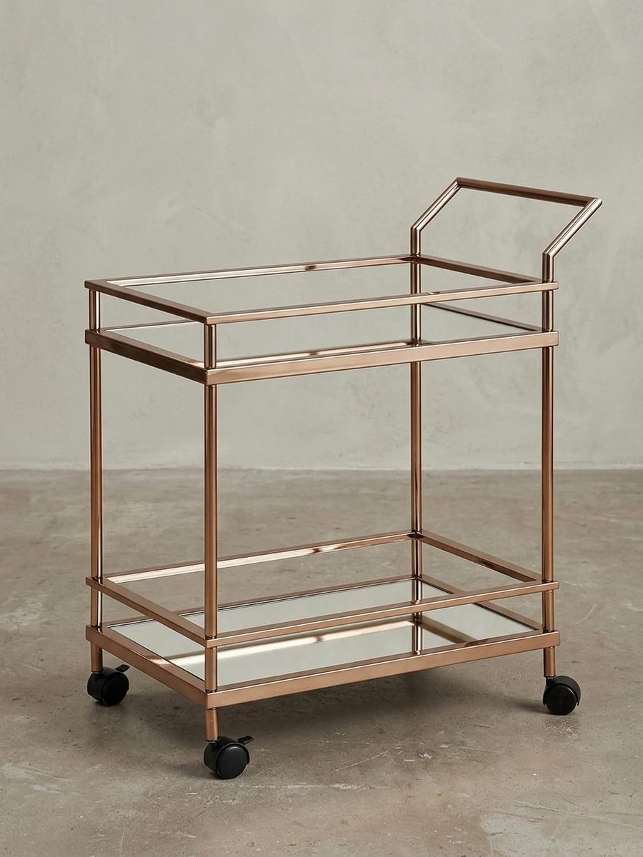 Serveer trolley gouden zijtafel rolrol glazen bord keuken eetwagen