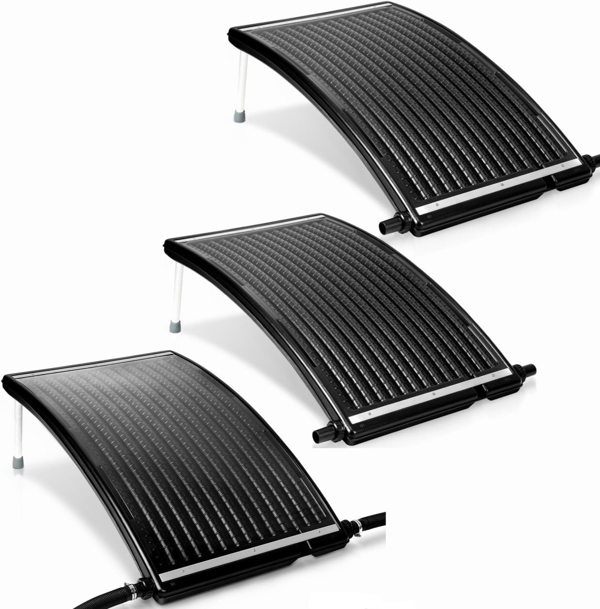Zwembadverwarming op zonne-energie, 3 stuks, zonnepaneel, 110 x 65 x 35 cm, in hoogte verstelbaar, zonneverwarming voor zwembaden tot 10.000 l/u, aansluiting 32/38 mm, zwembadverwarming