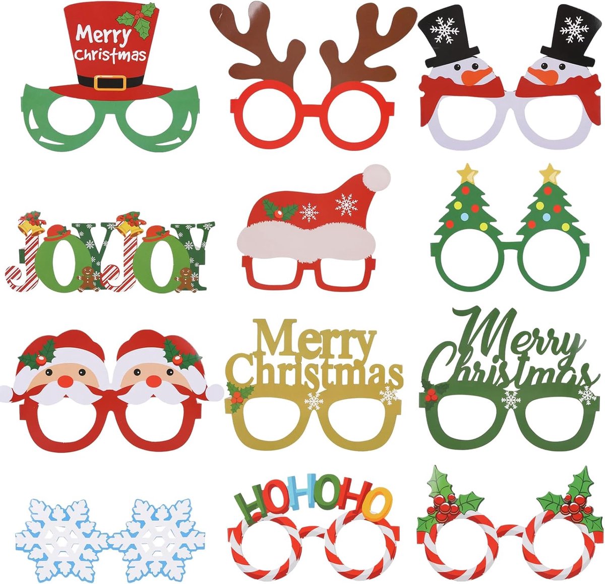 12 stuks kerstbril, feestbril, montuur, kerstbril, papieren bril, nieuw, Kerstmis, foto-rekwisieten, brilmontuur, kerstglazen, bril voor kerstfeest, kostuum, decoratie, kinderen, volwassenen
