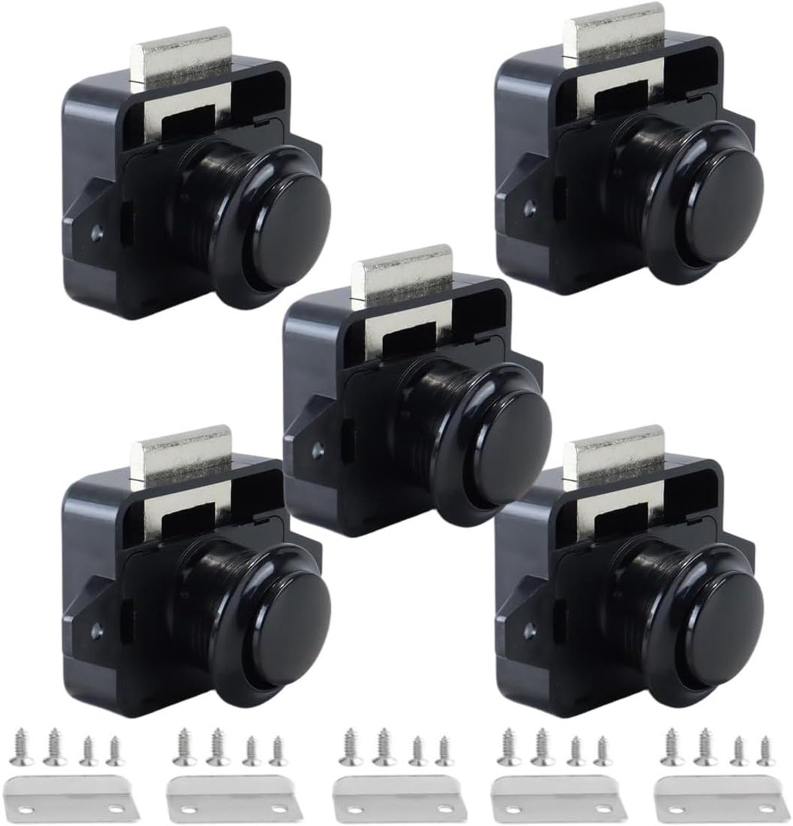 Sloten Grote drukknop ABS-kastvergrendeling voor RV-campertrailer 26 mm opening Zwart 5 stuks
