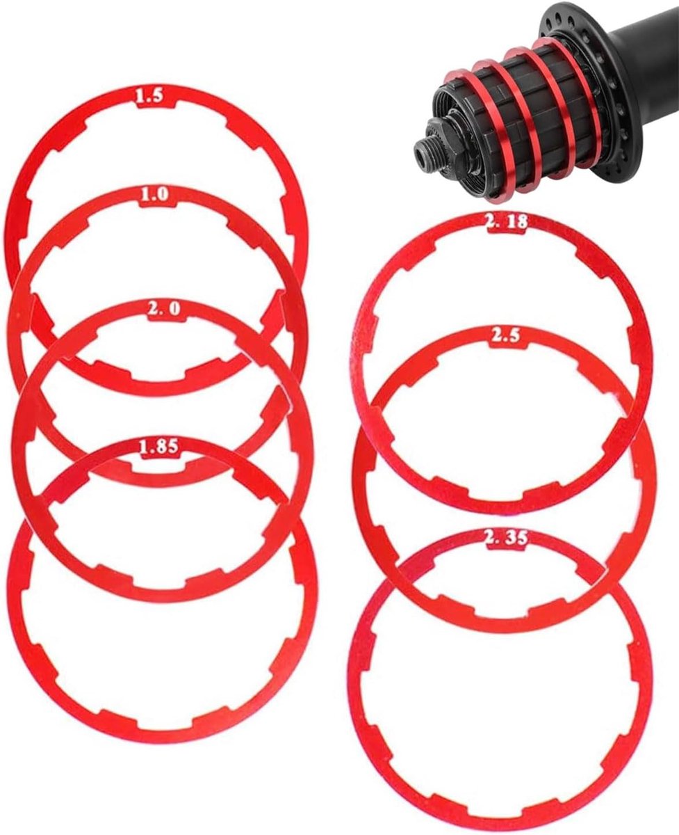 7 stuks afstandhouders voor fietscassettes, afstandhouders voor fietsnaaf, as, sluitring, afdichting, trapas voor fiets, aluminiumlegering, 1 mm - 2,5 mm