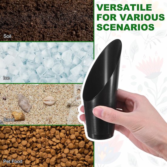 6-pack bonsai grondschepjes, plastic tuingrond schep potschep potschepjes voor verplanting/bloem/plant succulent, kleurrijk klein tuingereedschap [groen, roze, zwart] — afbeelding 3