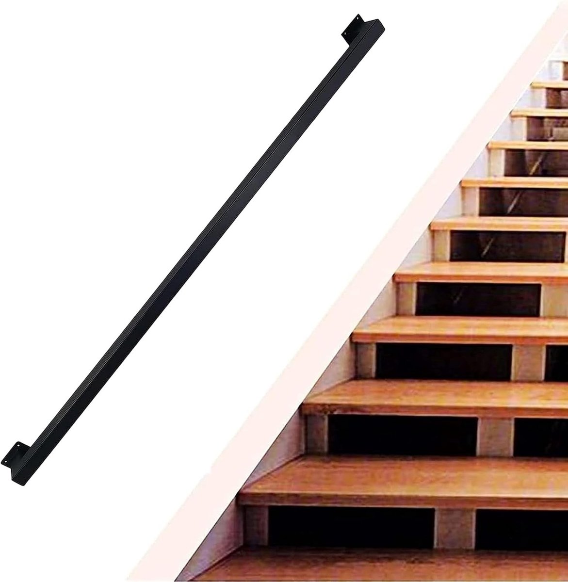 Handrails with Metal Brackets - Black Square Wrought Iron Safety Railing Kit, Non-Slip Wall Mount Banister Rail Indoor Loft Stair Corridor Support Rod (Size : 50cm)