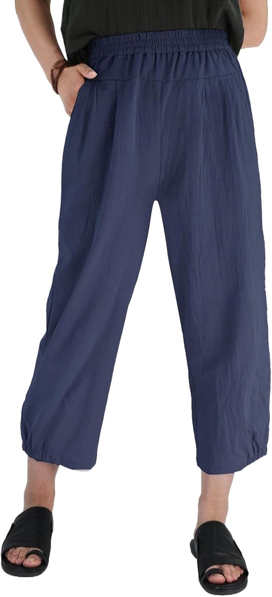 umes Dames zomer katoenen casual broek 7/8 broek elastische taille effen yoga met zakken