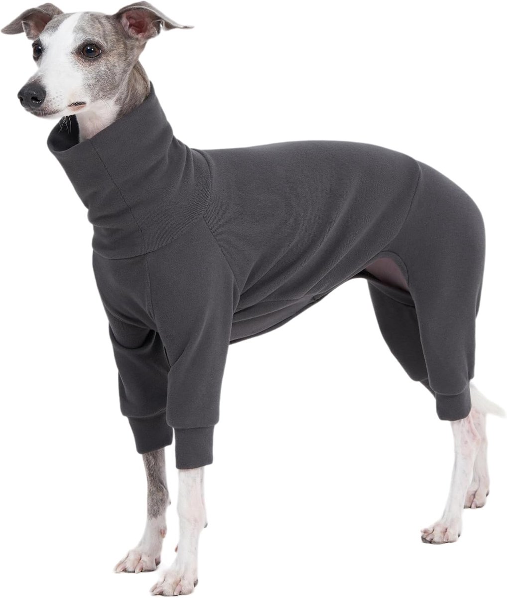 Katoenen pluizige ondergoed onesie voor Italiaanse windhonden, Whippets, superzachte warme pyjama en jumpsuit (klein, grijs)