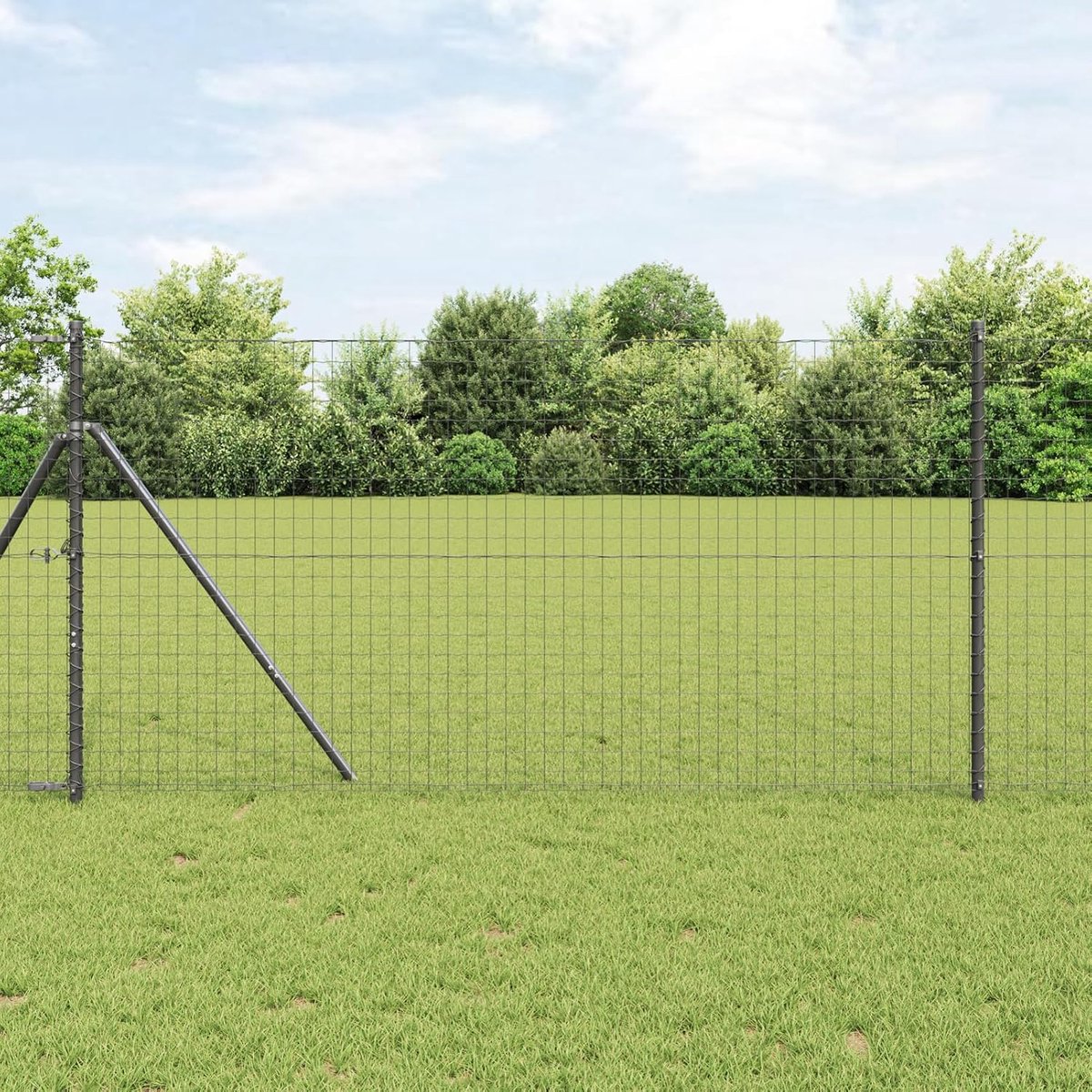 Hekpalen 2 stuks grijs 180 cm gepoedercoat staal, tuinhekken draadomheining voor hekken, groentebedden, kippenren weidegrond 42012767
