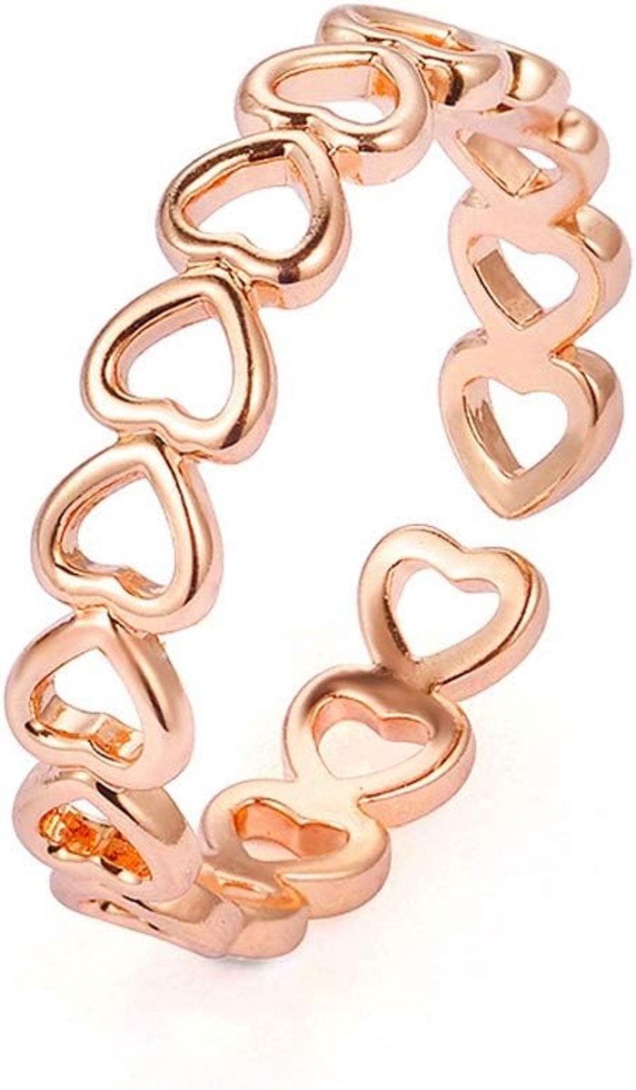 Zilveren kleur uitgeholde hart vorm open ring ontwerp schattige mode liefde voor vrouwen jonge meisje kind geschenken verstelbaar (Metal Color : Rose Gold)