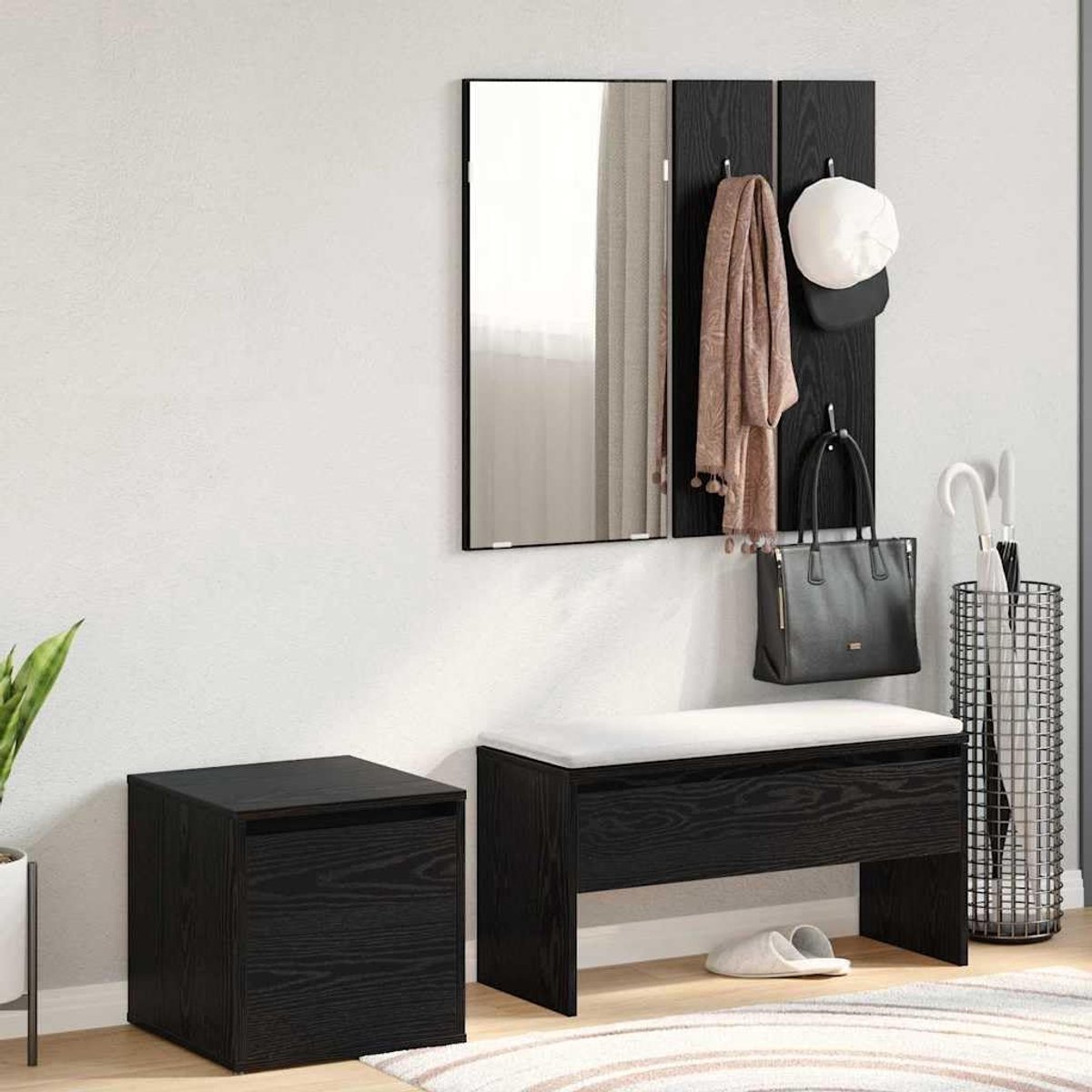 Meubelset 3 stuks zwart eiken 80 x 31 x 40 cm met laden en planken, moderne spiegelset voor schoenen en tassen