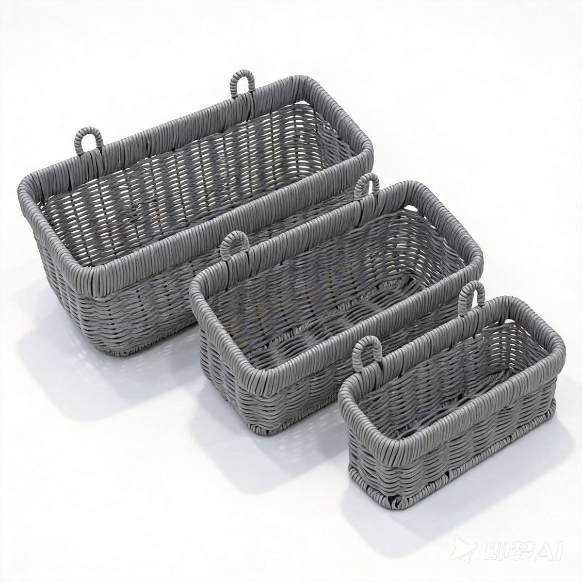 Hangende wandmanden, rieten wandgemonteerde opbergbaksets voor keuken badkamer woonkamer veranda tuin garage organiseren en decoreren, set van 3, grijs