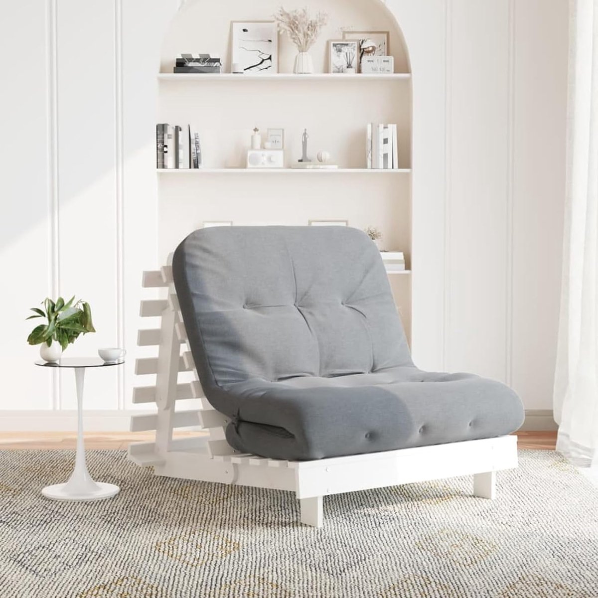 Futon Slaapbank met matras, wit, 90 x 206 x 11 cm, massief grenen, slaapbank, dagbed, slaapbank voor woonkamer, logeerkamer, kleine woningen, 846762