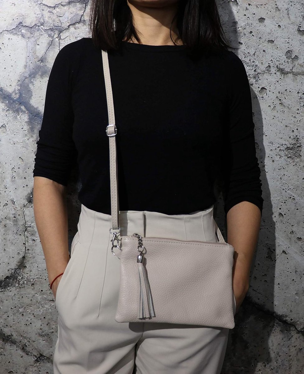Leder Anny G248 Schoudertas van echt leer, clutch, kleine handtas, avondtas, 22 x 15 cm, lichtroze, Small