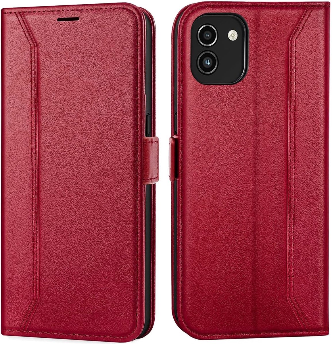 Verco Hoes voor mobiele telefoon voor Samsung Galaxy A03, 6,5 inch, premium klaphoes, flip case voor Samsung A03, bookcase, tas, rood