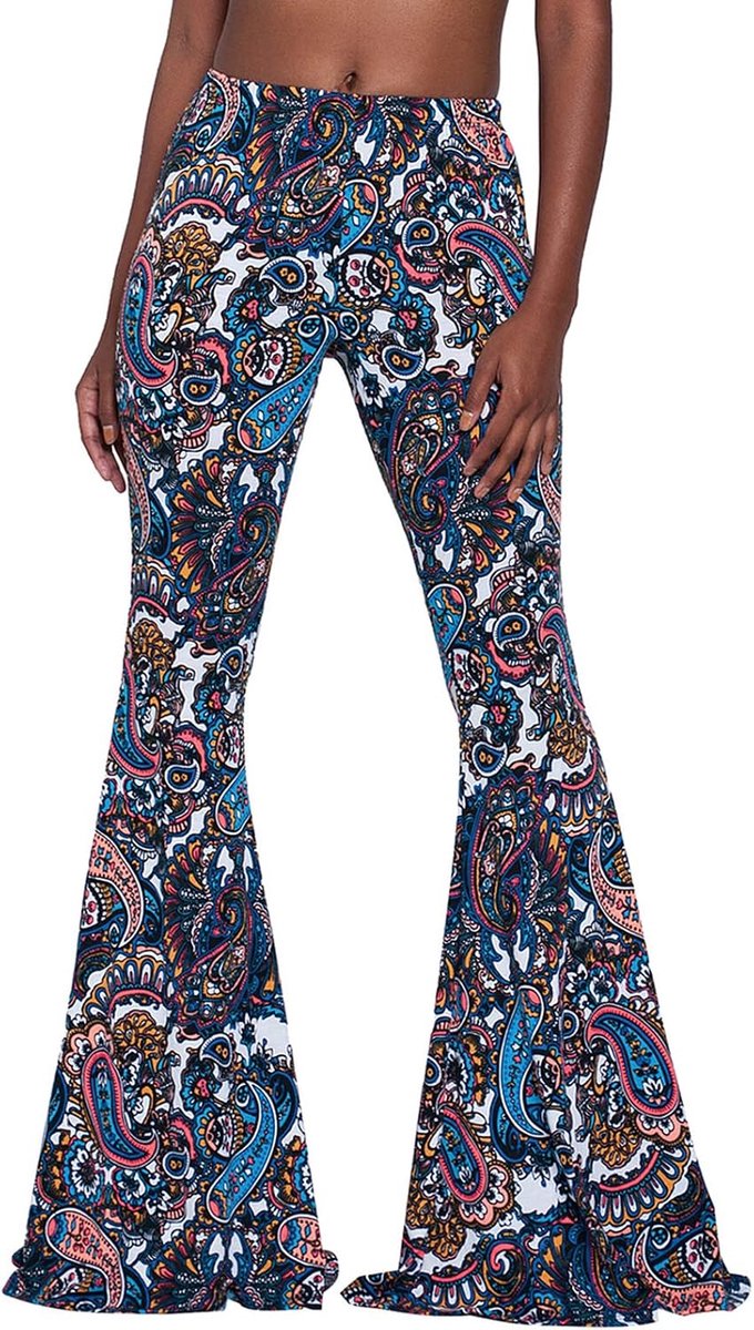 Vintage bedrukte lange uitlopende broek voor dames, hoge taille, rekbare wijde pijpen, yogabroek