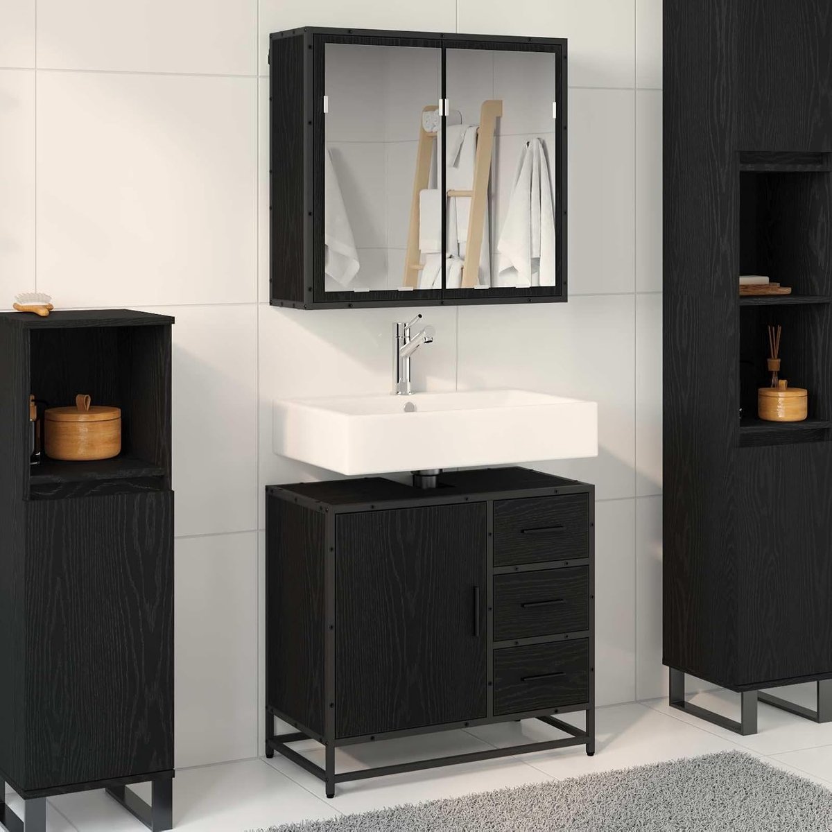 Badkamermeubelset 2 STK zwart eiken look 65 x 33 x 60 cm