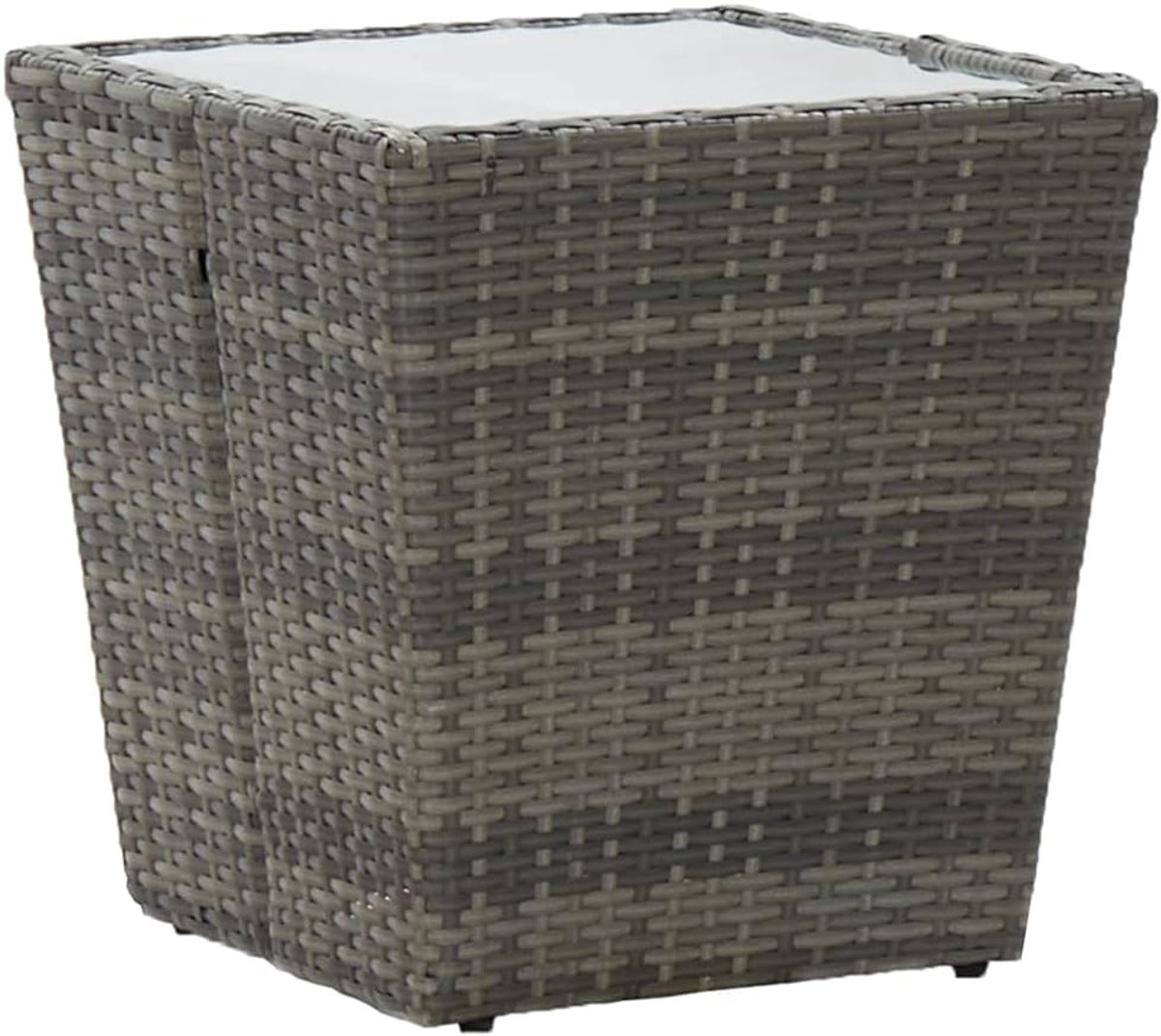 Tafel grijs 41,5 x 41,5 x 43 cm van polyrotan en gehard glas, tuintafel, rechthoekige eettafel, eetkamertafel, keukentafel, tuintafel, P46196