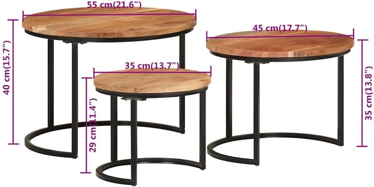 Massief acaciahout stapelbaar klassiek 3 stuks 29 cm