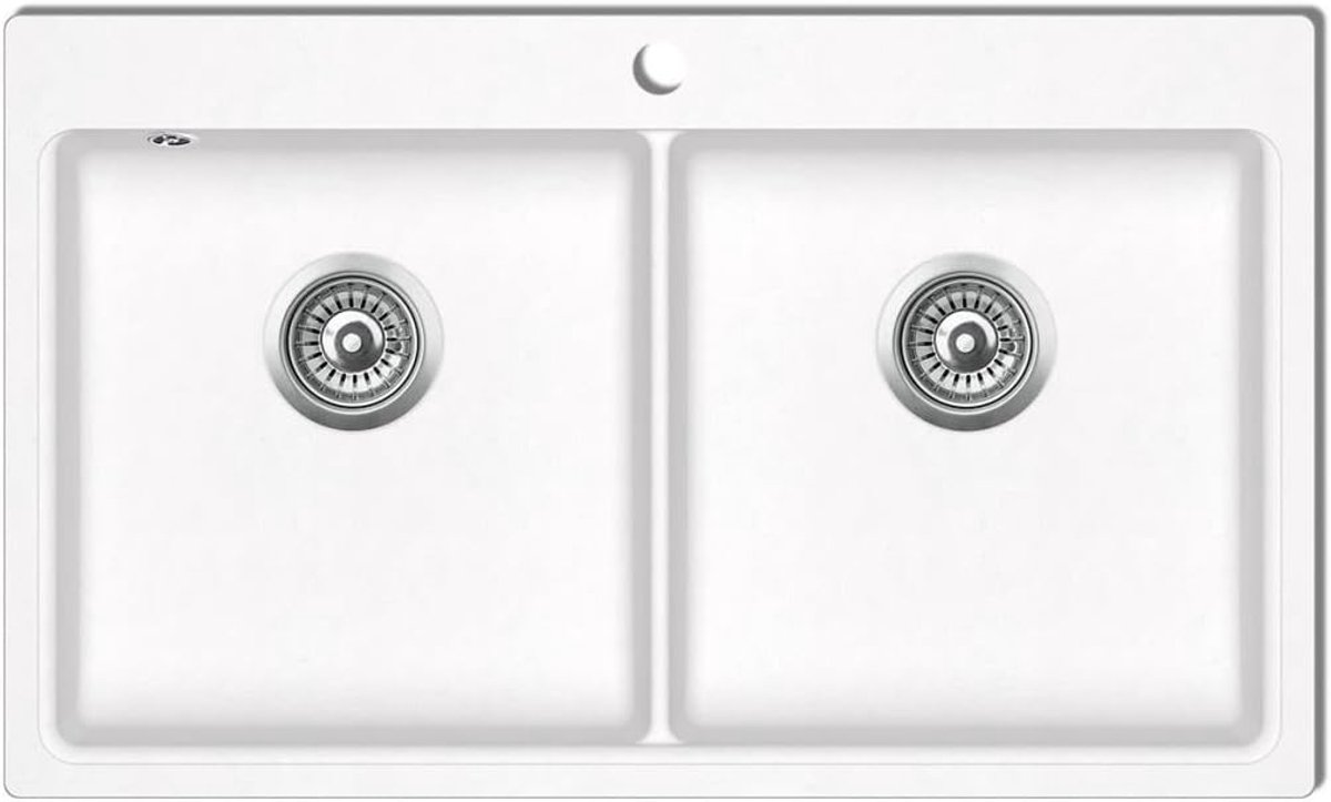Keukengootsteen met dubbel bad van graniet, zwart/grijs/wit met montage van meer dan 860 x 510 mm, keukenspoelbak, 2 badkuipen van graniet, inbouwspoelbak, keukenspoelbak voor inbouw, gootsteen 2 badkuipen