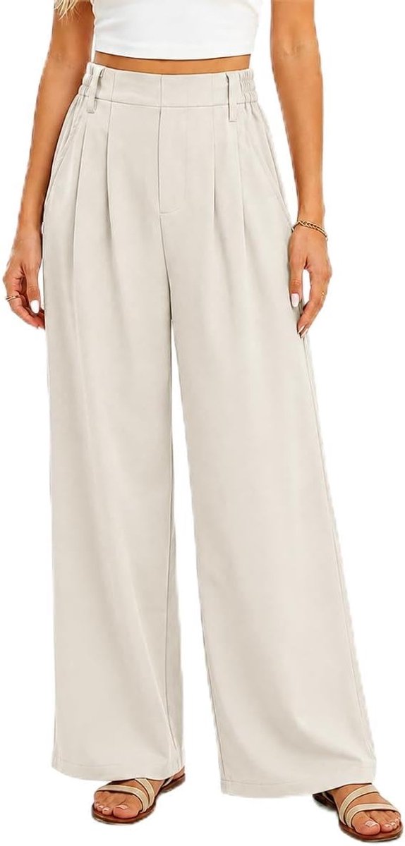 Broek voor dames, elegante palazzo-broek, wijde stoffen broek, losse kostuumbroek