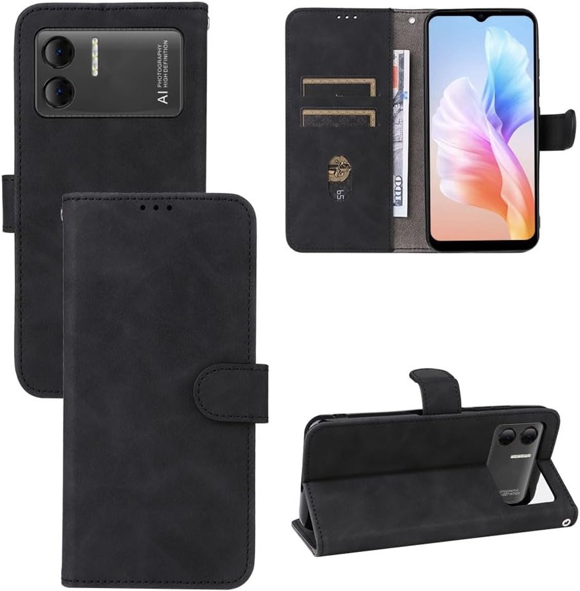 Compatibel met Doogee X98 / X98 Pro hoes cover stand flip book gel portemonnee magnetische bescherming kunstleer kaarthouder kaartenvak (zwart)