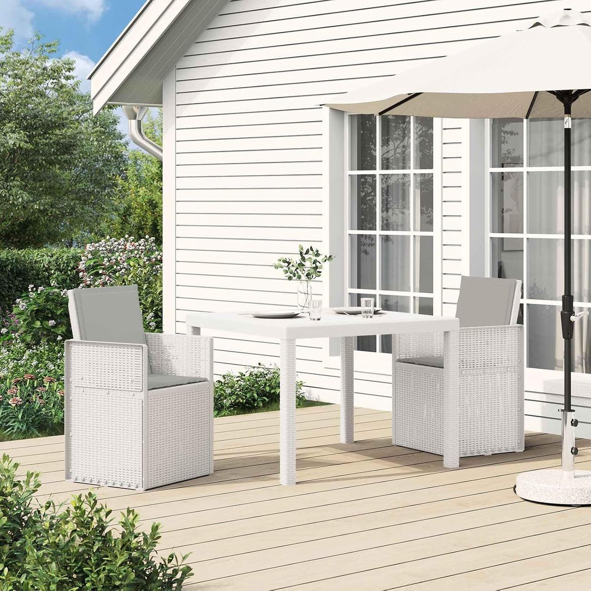 Eetkamerstoelen 2 stuks wit en lichtgrijs PP